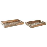 Set van trays DKD Home Decor 2 Stuks Bruin Donkerbruin Mangohout (2 Stuks) - thumbnail