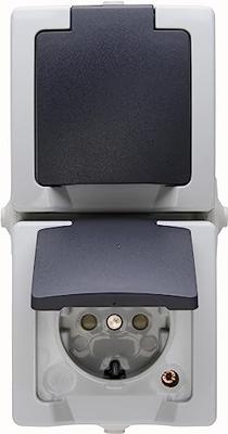 Kopp 136956008 Nautic Wandcontactdoos met randaarde en klapdeksel spatwaterdicht Grijs 1 stuk(s)