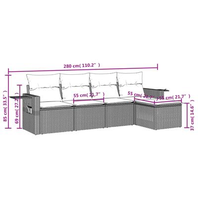 6-delige Loungeset met kussens poly rattan beige