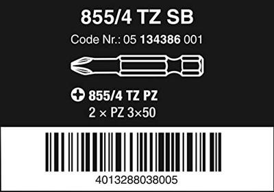 Wera 855/4 TZ Bits Pozidriv, PZ 3 x 50 mm - 1 stuk(s) - 05134386001 Wera 855/4 TZ Bits Pozidriv, PZ 3 x 50 mm - 1 stuk(s) - 05134386001