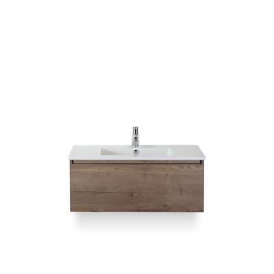 Frozen Badmeubelset 100 cm - Greeplijst in kleur - Tabacco - Keramische Wastafel Wit 1 kraangat