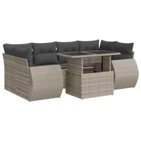 7-delige Loungeset met kussens poly rattan lichtgrijs - thumbnail