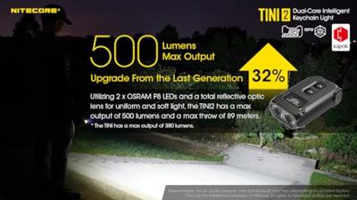 NiteCore TINI 2 grau Zaklamp werkt op een accu LED 500 lm 14 g NiteCore TINI 2 grau Zaklamp werkt op een accu LED 500 lm 14 g
