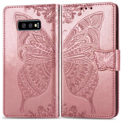 Butterfly Love bloemen reliëf horizontale Flip lederen case voor Galaxy S10e met houder & kaartsleuven & portemonnee & Lanyard (Rose goud)