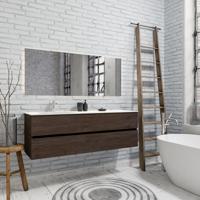 Zaro Valencia Solid Surface badmeubel 150cm donker eiken 1 kraangat spoelbak links met 2 lades - thumbnail