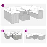 10-delige Loungeset met kussens poly rattan bruin - thumbnail