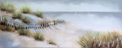 Schilderij - Handgeschilderd - Strandzicht, 60x150