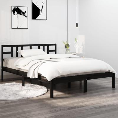 Bedframe massief hout zwart 200x200 cm