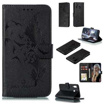 Feather patroon Litchi textuur horizontale Flip lederen draagtas met portemonnee & houder & kaartsleuven voor Galaxy M30 (zwart) Feather patroon Litchi textuur horizontale Flip lederen draagtas met portemonnee & houder & kaartsleuven voor Galaxy M30 (zwart)