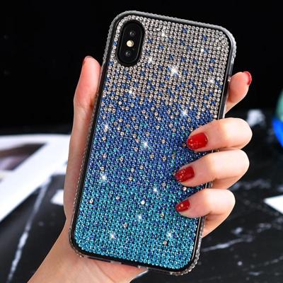 TPU + epoxy Flash Diamond Tri-Color Gradient telefoon beschermende case voor iPhone XS/X (gradiënt blauw)