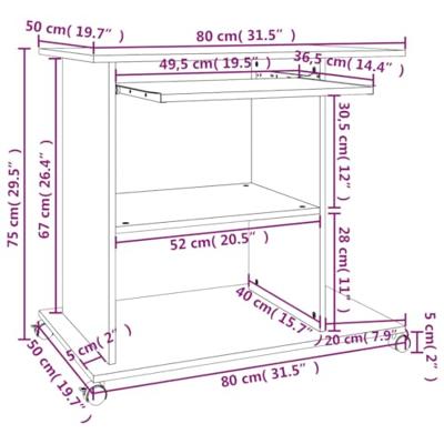 Computerbureau 80x50x75 cm bewerkt hout wit