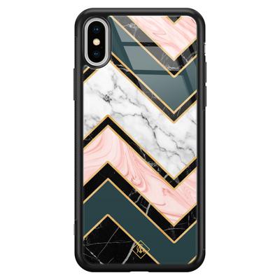 iPhone XS Max glazen hardcase - Marmer triangles iPhone XS Max glazen hardcase - Marmer triangles