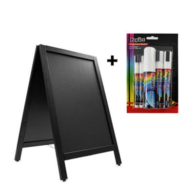 Krijtstoepbord zwart hout 55 x 85 cm met één krijtstiftset Krijtstoepbord zwart hout 55 x 85 cm met één krijtstiftset