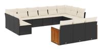 13-delige Loungeset met kussens poly rattan zwart - thumbnail
