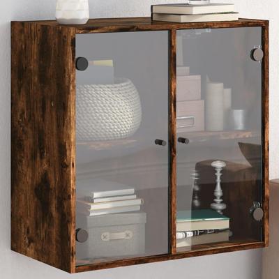 Wandkast met glazen deuren 68x37x68,5 cm gerookt eikenkleurig