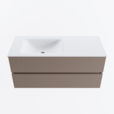 MONDIAZ VICA 110cm badmeubel onderkast Smoke 2 lades. Wastafel CLOUD links zonder kraangat, kleur Talc.