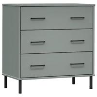 Dressoir met 3 lades OSLO 77x40x79,5 cm massief hout grijs - thumbnail