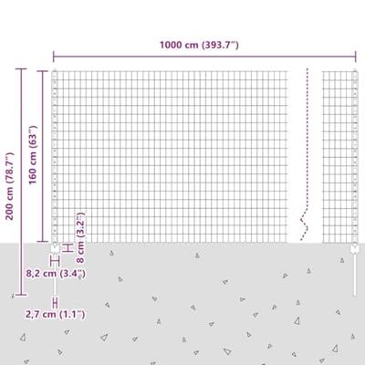 VidaXL Hek met paal grijs 1,6 x 10 m staal en pvc