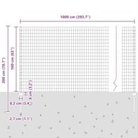 VidaXL Hek met paal grijs 1,6 x 10 m staal en pvc - thumbnail