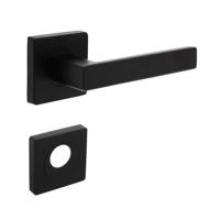 Deurkruk Hera op vierkant rozet 7mm nokken + rondcilinderplaatjes mat zwart - thumbnail