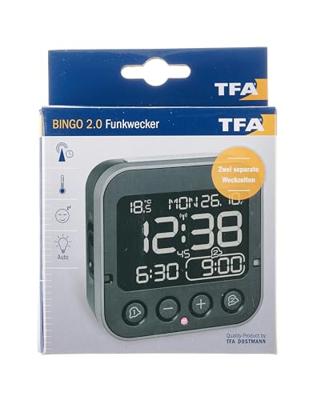 TFA Dostmann 60.2552.01 Wekker Zendergestuurd Zwart Alarmtijden 2 Groot display - thumbnail