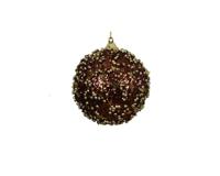 Kerstbal foam 8 cm bruin met gouden details - thumbnail