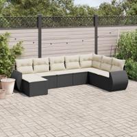 8-delige Loungeset met kussens poly rattan zwart - thumbnail