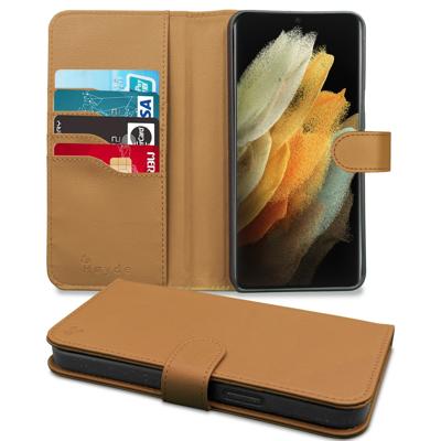 Høyde - Vegan lederen bookcase hoes - 100% Biologisch Afbreekbaar - Samsung Galaxy S21 Ultra - Cognac
