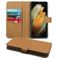Høyde - Vegan lederen bookcase hoes - 100% Biologisch Afbreekbaar - Samsung Galaxy S21 Ultra - Cognac - thumbnail