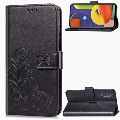 Voor Galaxy A50S vier-blad clasp reliëf gesp mobiele telefoon bescherming lederen draagtas met Lanyard & kaartsleuf & portemonnee & beugel functie (z