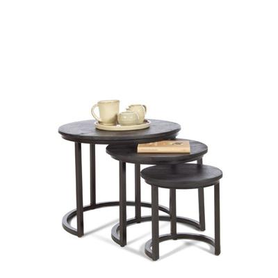 Ronde Bijzettafels Dusty (set van 3)  | Hout  | Mangohout | Zwart