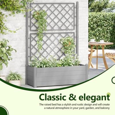 Plantenbak met latwerk 100x43x142 cm PP-steen grijs