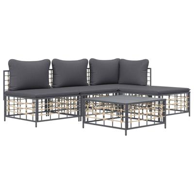 5-delige Loungeset met kussens poly rattan antracietkleurig