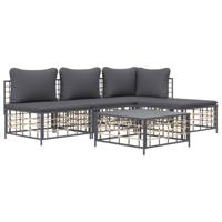 5-delige Loungeset met kussens poly rattan antracietkleurig - thumbnail