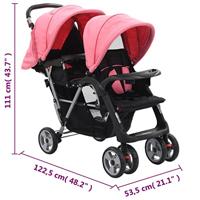 VidaXL Kinderwagen dubbel staal roze en zwart - thumbnail