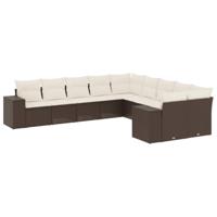 10-delige Loungeset met kussens poly rattan bruin - thumbnail