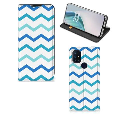 OnePlus Nord N10 5G Hoesje met Magneet Zigzag Blauw OnePlus Nord N10 5G Hoesje met Magneet Zigzag Blauw