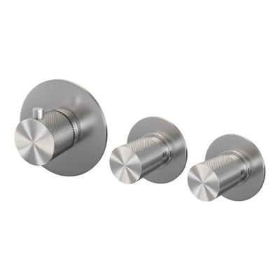 Brushed Carving inbouwthermostaat met 2 stopkranen en RVS afbouwdelen