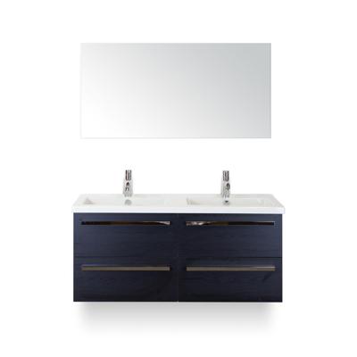 Seville Badmeubelset 120 cm - 4 laden Black Oak - Wastafel Djazz Dubbel - met Spiegel