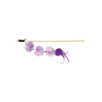 TRIXIE SPEELHENGEL POMPOMBALLEN HOUT / PLUCHE MET VALERIAAN ASSORTI 40 CM 4 ST