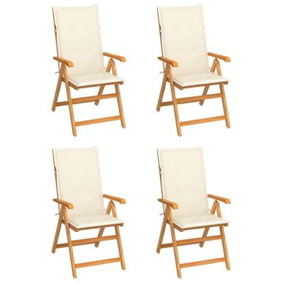 Tuinstoelen 4 st met crèmekleurige kussens massief teakhout