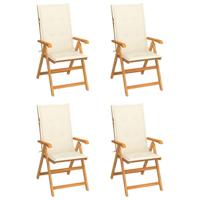 Tuinstoelen 4 st met crèmekleurige kussens massief teakhout - thumbnail