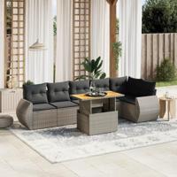 7-delige Loungeset met kussens poly rattan grijs - thumbnail