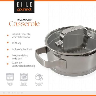 ELLE Gourmet Moderne Kookpan met Deksel - Ø 16 cm - RVS