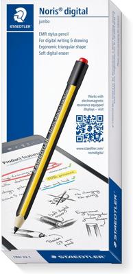 Staedtler Noris Digitale Jumbo 180J 22. EMR Stylus met Zachte Digitale Gum, Stylus voor Digitaal Schrijven en Tekenen Op EMR-Touchscreens, 4.096 Drukniveaus, Fijn 0.7 mm Punt, Zwart/Geel, 1 Stuk