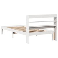 Bedframe met hoofdbord massief grenenhout wit 120x190 cm - thumbnail