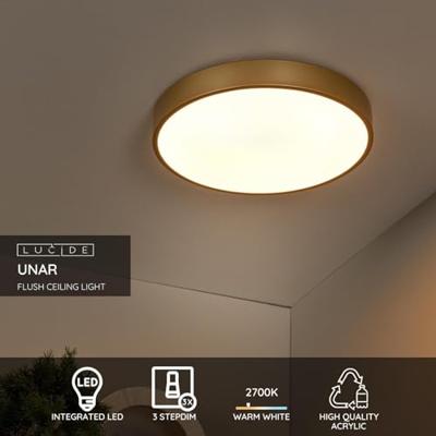 Lucide UNAR - Plafonnière - Ø 39,5 cm - LED 3 StepDim - 1x24W 2700K - Mat Goud / Messing