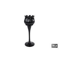 Theelichthouder Tulp zwart glas 7x7x22cm - thumbnail