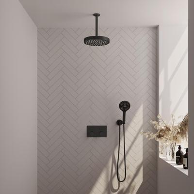 Brauer Stripe thermostatische inbouw regendouche met drukknoppen SET 30 met 25 cm douchekop en plafondarm en 3-standen handdouche en doucheslang en wandaansluitbocht mat zwart