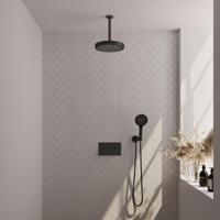 BRAUER Stripe Thermostatische Inbouw Regendouche - drukknoppen - SET 30 - 25cm douchekop - plafondarm - 3-standen handdouche - doucheslang - wandaansluitbocht - mat zwart 5-S-423 - thumbnail
